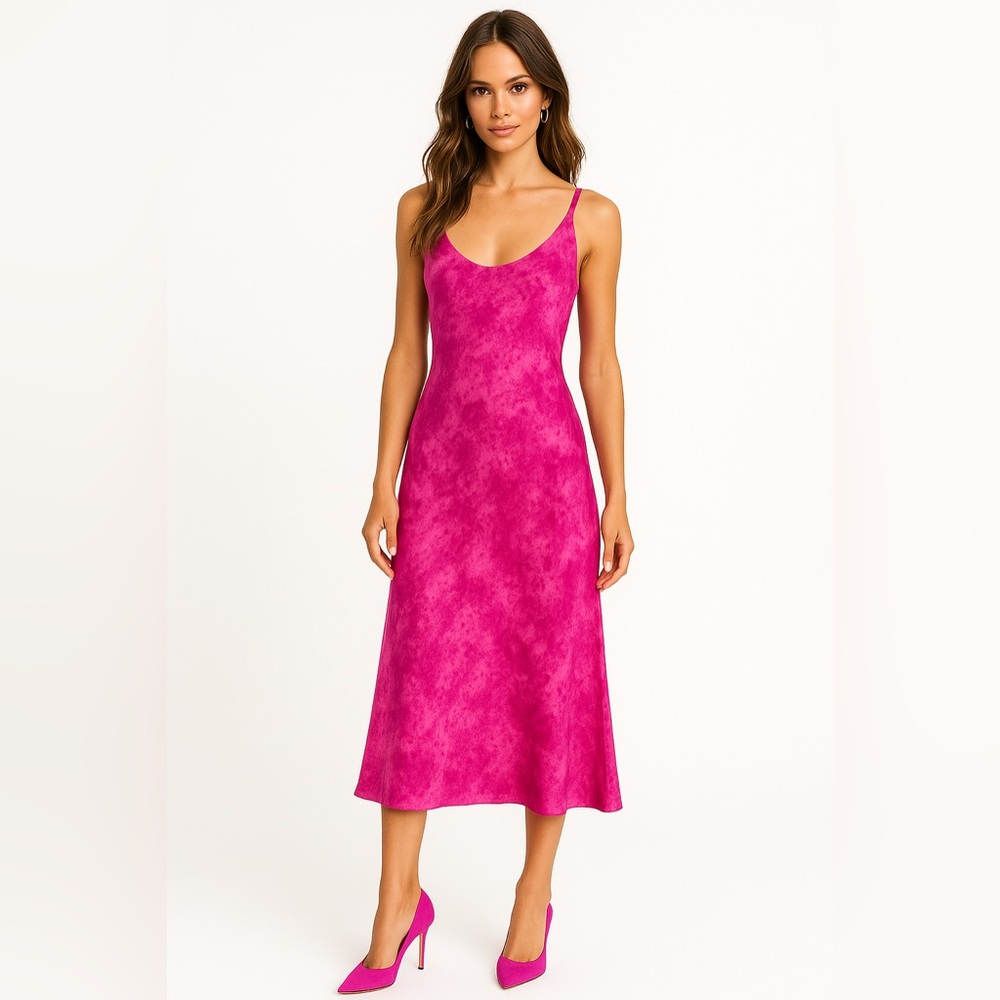 Susan Lazar Silk Slip Midi Dress Pink 6